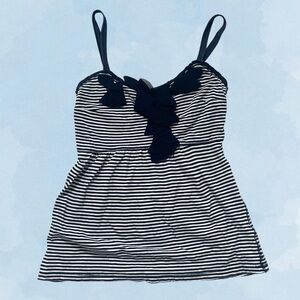 Navy and White Striped Women's Top